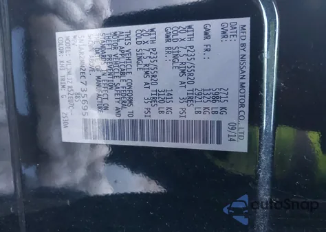 2014 Nissan Pathfinder Platinum z USA, uszkodzony, nr VIN 5N1AR2MM2EC735695